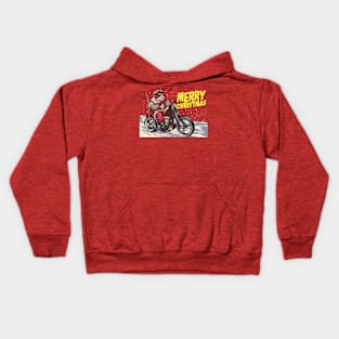 Hand drawn santa claus riding a chopper Kids Hoodie